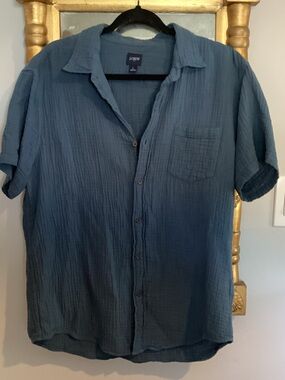 J. Crew Woman’s Short-Sleeve Button-Down Shirt — Denim Blue